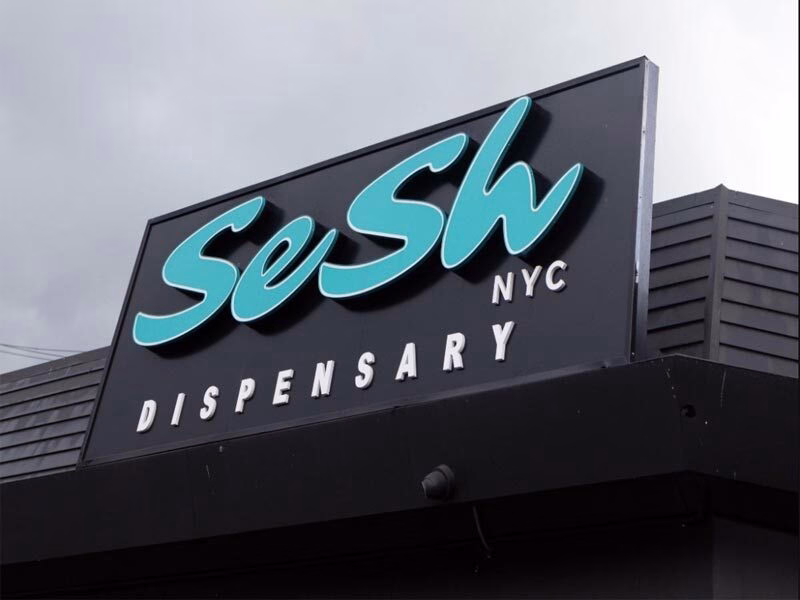 Front Sign on Top of Building at SeshNYC Bronx Dispensary Located at 4219 Webster Ave, Bronx, NY 10470